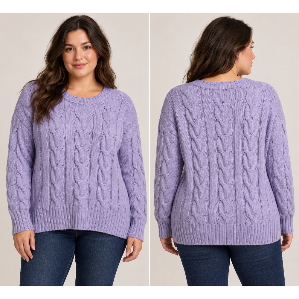 Banana Republic Lavender Cable Knit Crew Neck Sweater XL Purple Pullover